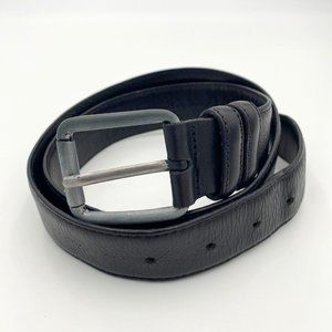 Bata Black Genuine Leather Belt Men's Medium Made in Italy Silver Buckle 1.25" W